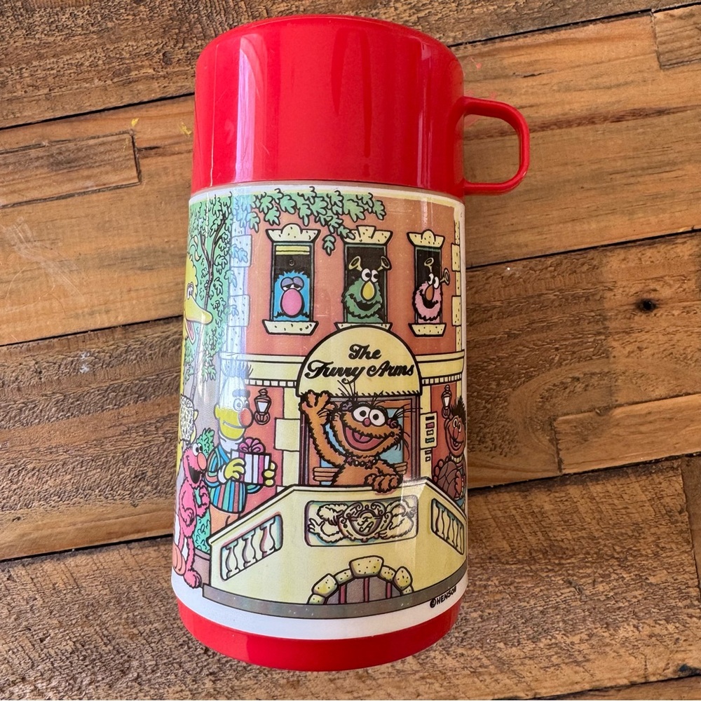 Vintage Red Sesame Street Furry Arms  Thermos
